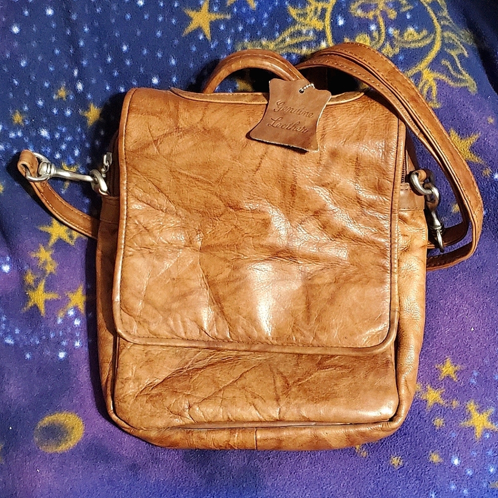 Brown East West Leather Messenger Bag NY London